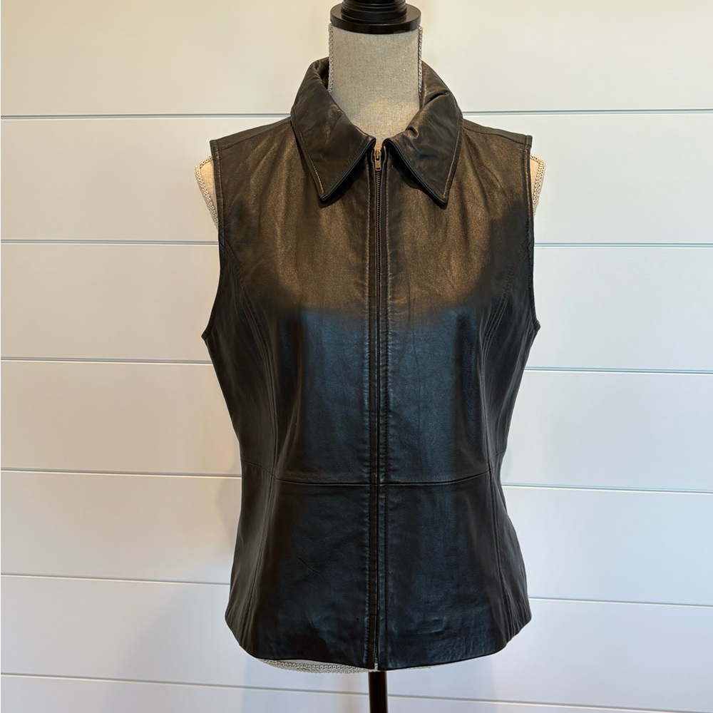 🔥SOLD🔥GNWVintage Black 100% Soft Leather Biker/Motorcycle Full Zip Vest Size L